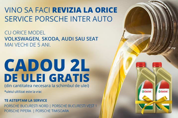 Programeaza-te acum la REVIZIE la noi la SERVICE. Primesti CADOU pentru masina ta 2 L de ulei, daca este mai veche de 5 ani.